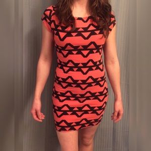 Coral Tribal Bodycon Dress